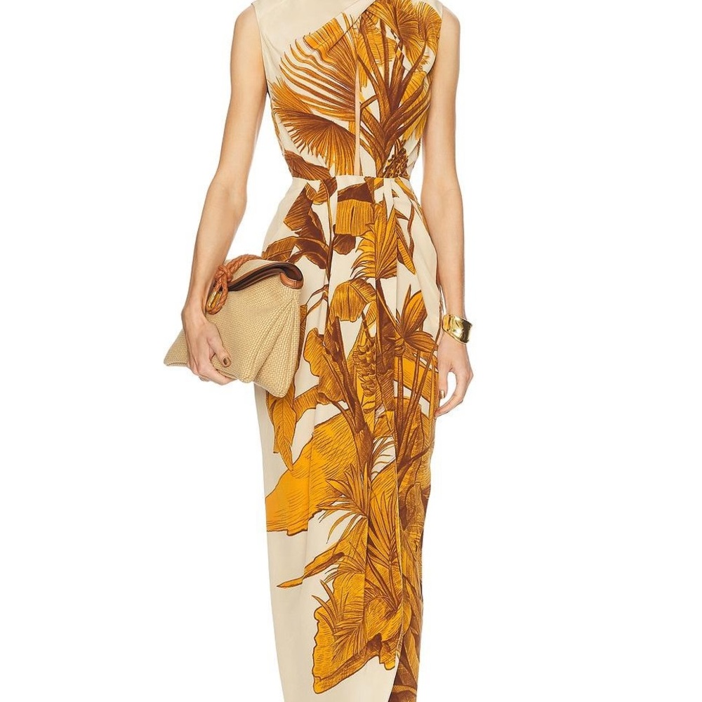 Johanna Ortiz brown, yellow and cream Dress Sailing Sunset 8 long dress nwt